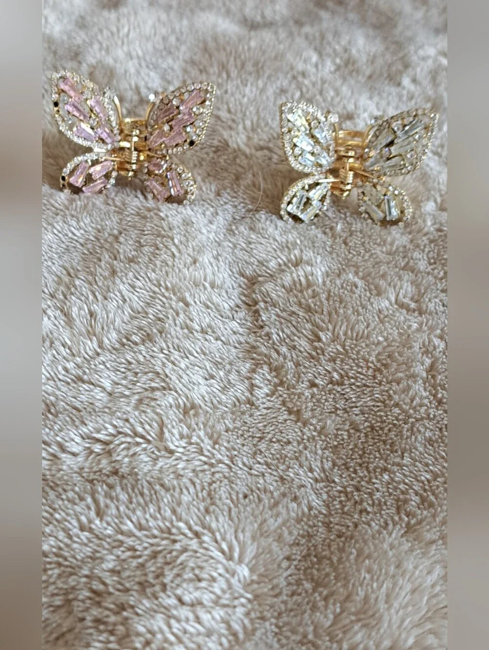Crystal Butterfly Hair Clips - Pink & Clear Rhinestones
